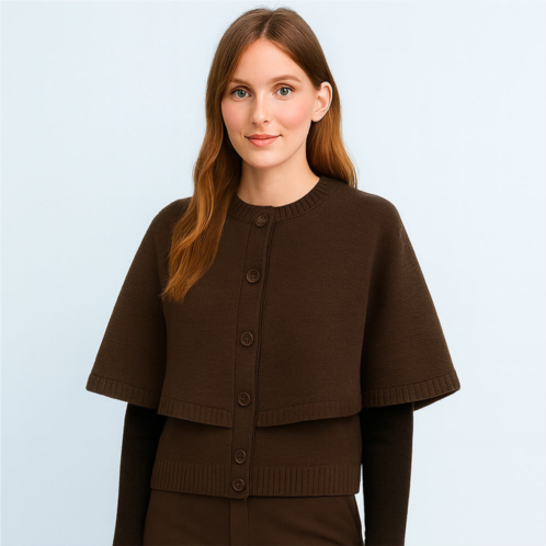 TRUEDAMES cozy knit button front cape poncho