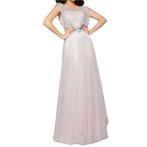 MAC DUGGAL beaded illusion gown in sand