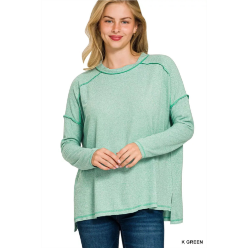 TRUEDAMES full size melange hacci exposed seam hi-low tee plus size