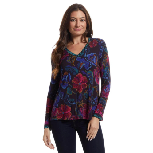 Johnny Was womens janie long sleeve v-neck swing tee aphaia