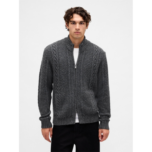 Gap Wool-Blend Cable-Knit Zip Cardigan Sweater