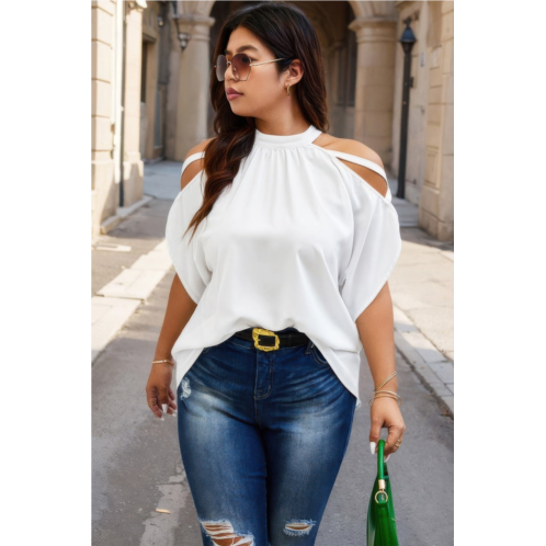 TRUEDAMES plus halter open shoulder bat sleeves loose top