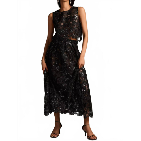 EVA FRANCO embroidered lace shine maxi skirt in black