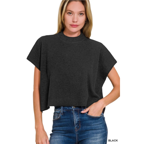 TRUEDAMES viscose mock neck short sleeve boxy sweater
