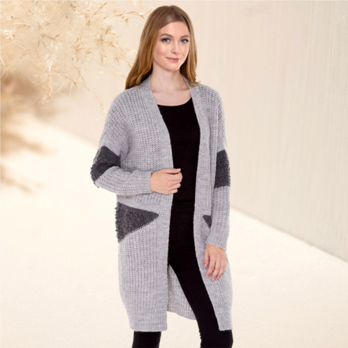 TRUEDAMES soft knit furry decoration long cardigan