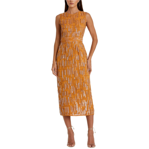 Mac Duggal beaded sleeveless midi sheath dress