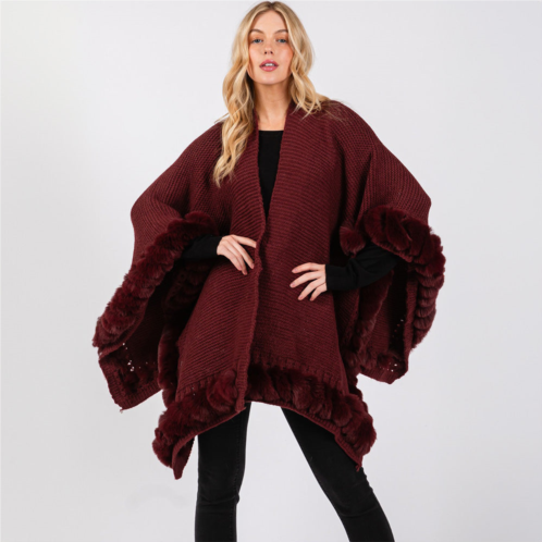 TRUEDAMES faux fur trim cape with closure