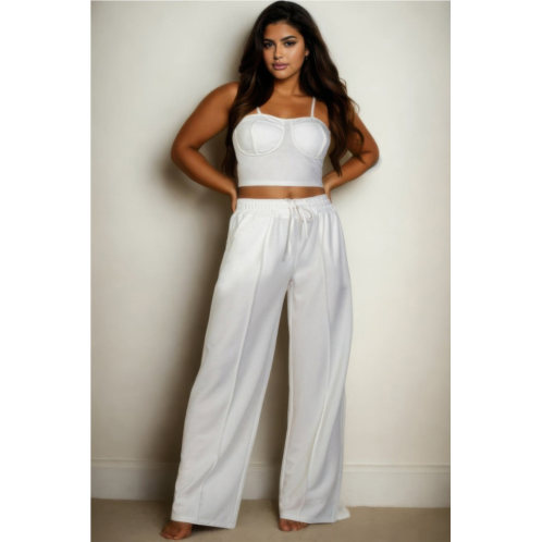TRUEDAMES plus size bustier crop cami top & slant pocket straight pants