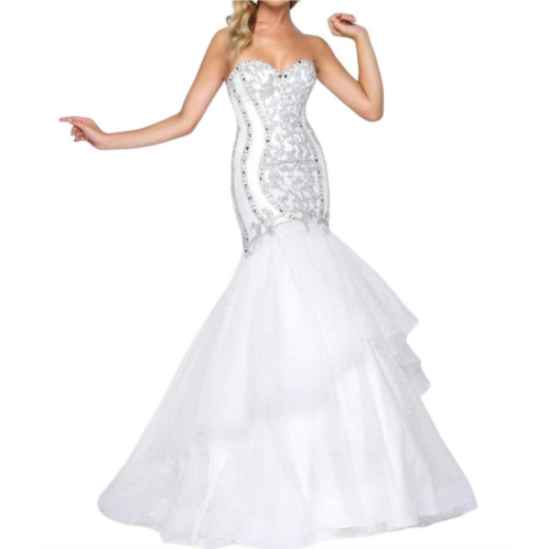 MAC DUGGAL strapless mermaid prom dress in white