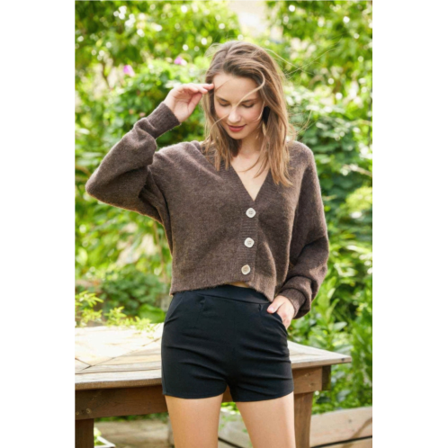 TRUEDAMES low v-neck button sweater top