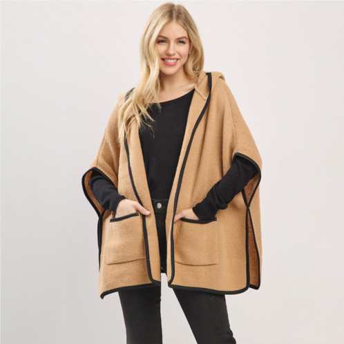 TRUEDAMES solid hooded poncho wrap with pockets
