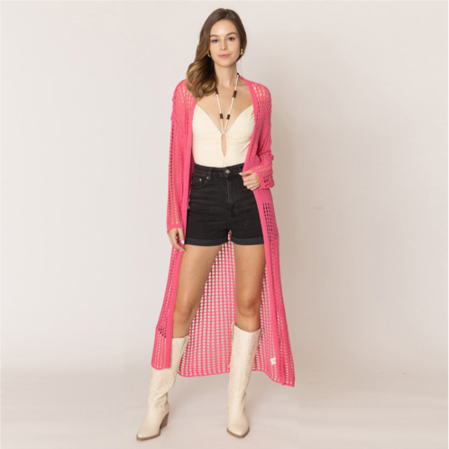 TRUEDAMES chest blocked crochet long cardigan