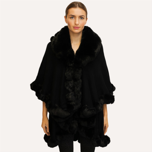 TRUEDAMES elegant faux fur trim cape poncho