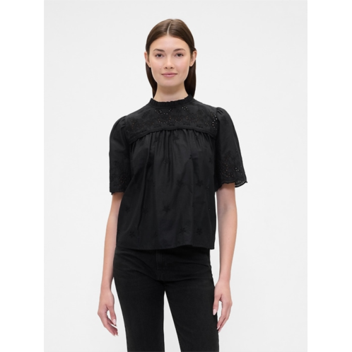 Gap Relaxed Puff Sleeve Eyelet Top