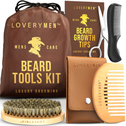 Lovery men beard tools kit: premium comb shears brush comb to-go & travel pouch