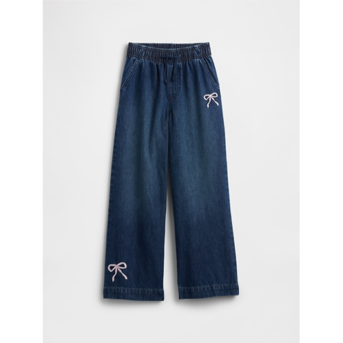Gap Kids High Rise Embroidered Pull-On Wide-Leg Jeans