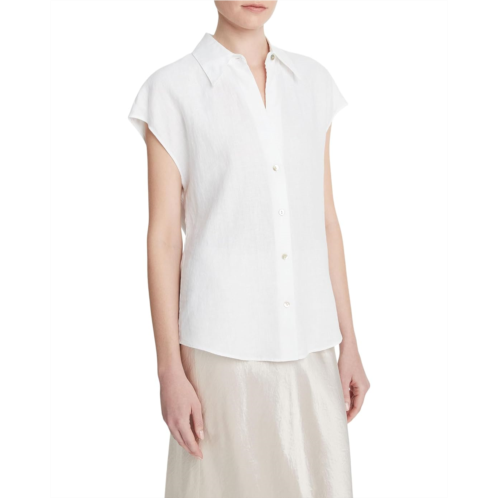 Womens Vince Cap Sleeve Button Down Blouse