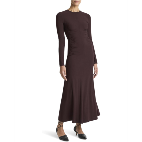 Vince Long Sleeve Crew Curved Seam Rouched Dress