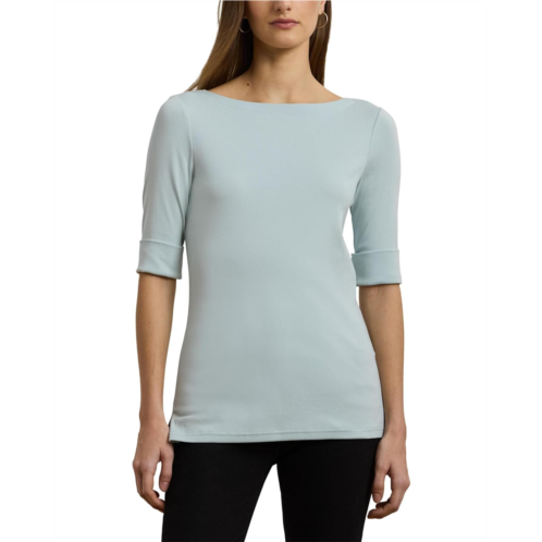 POLO RALPH LAUREN Womens Lauren Ralph Lauren Petite Stretch Cotton Boatneck Tee