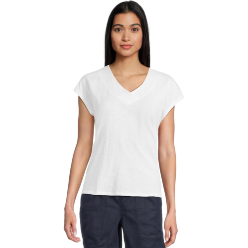 L.L.Bean Womens LLBean Organic Cotton V-Neck Cap Sleeve Tee
