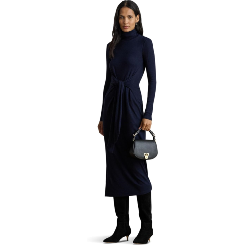 POLO RALPH LAUREN Womens Lauren Ralph Lauren Petite Tie-Front Turtleneck Dress