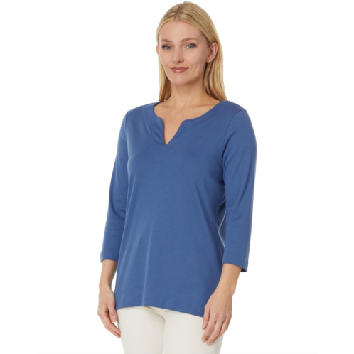 L.L.Bean Womens LLBean Pima Tops Split-Neck Tunic 3/4 Sleeve