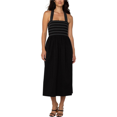 Womens Liverpool Los Angeles Sleeveless Smocked Woven Midi Dress With Trapunto Straps