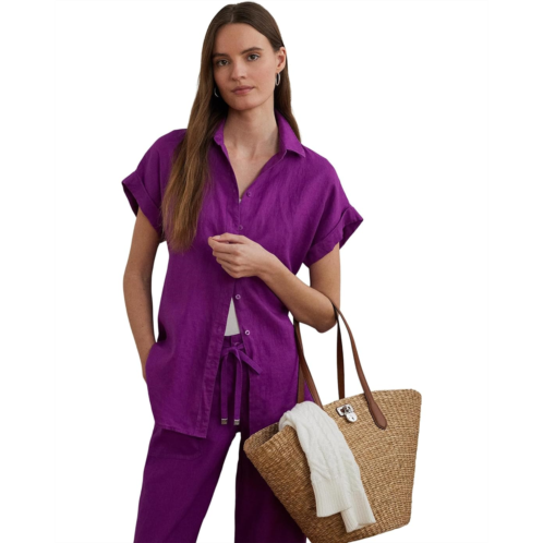 POLO RALPH LAUREN Womens Lauren Ralph Lauren Petite Relaxed Fit Linen Short-Sleeve Shirt