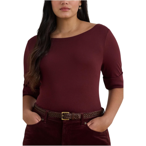 POLO RALPH LAUREN Womens Lauren Ralph Lauren Plus Size Cotton Boat Neck T-Shirt