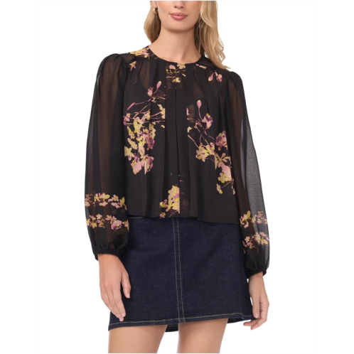 Womens Vince Camuto Round Neck Shirring Front Long