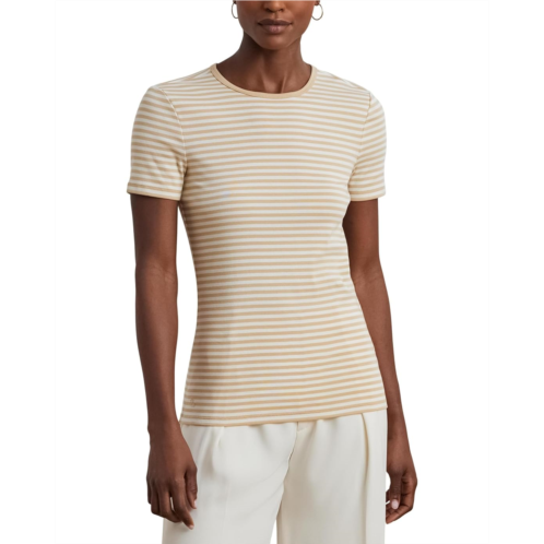 POLO RALPH LAUREN Womens Lauren Ralph Lauren Petite Striped Stretch Cotton Crewneck Tee