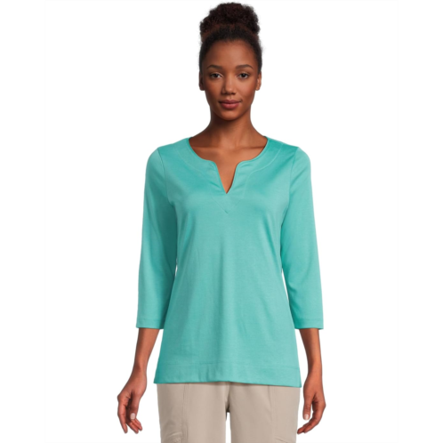 L.L.Bean Womens LLBean Pima Tops Split-Neck Tunic 3/4 Sleeve