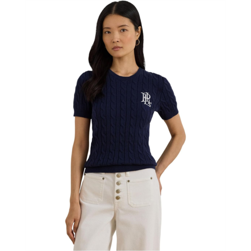 POLO RALPH LAUREN Womens Lauren Ralph Lauren Cable-knit Cotton Short Sleeve Sweater