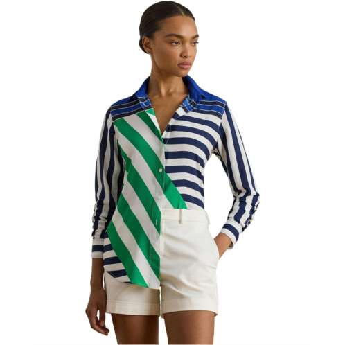 POLO RALPH LAUREN Womens Lauren Ralph Lauren Classic Fit Striped Crepe Shirt