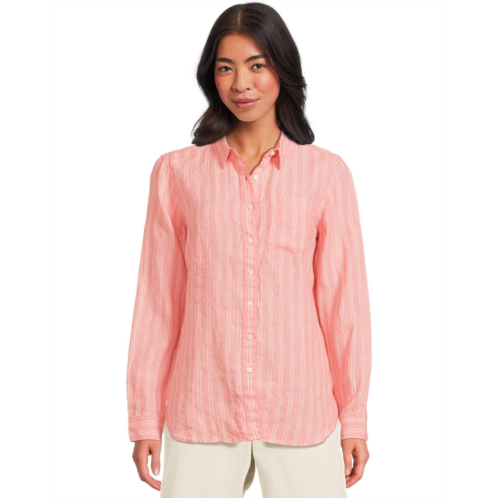 L.L.Bean Womens LLBean Premium Washable Linen Stripe Tunic Shirt