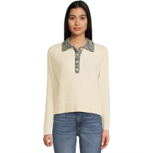 Womens Lilla P Marled Henley Sweater
