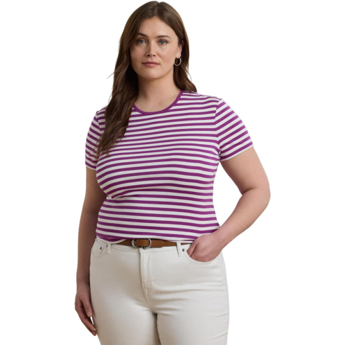 POLO RALPH LAUREN Womens Lauren Ralph Lauren Plus Size Striped Stretch Cotton Crewneck Tee