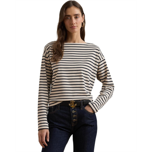 POLO RALPH LAUREN Womens Lauren Ralph Lauren Striped Cotton Jersey Boatneck Top