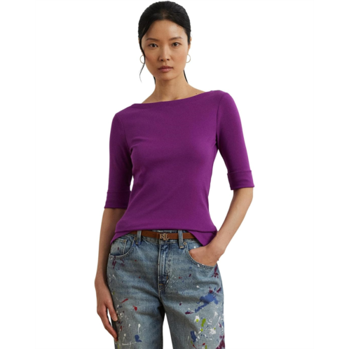 POLO RALPH LAUREN Womens Lauren Ralph Lauren Petite Stretch Cotton Boatneck Tee