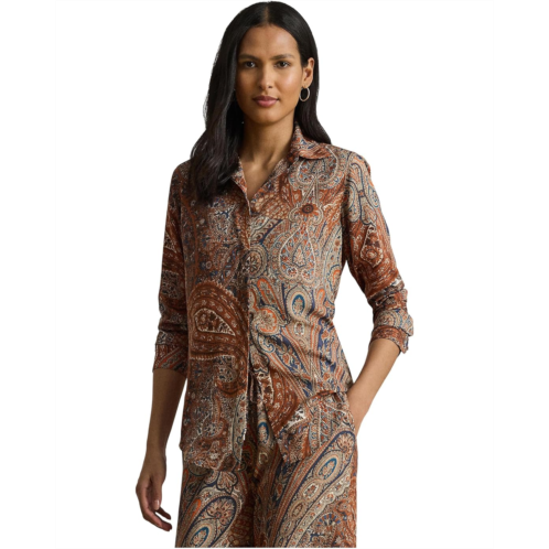 POLO RALPH LAUREN Womens Lauren Ralph Lauren Petite Classic Fit Paisley Crepe Shirt