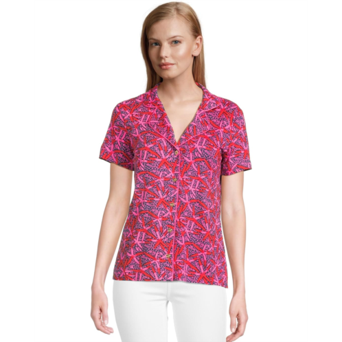 Womens Lilly Pulitzer Pajama Knit Short Sleeve Button-Up Top