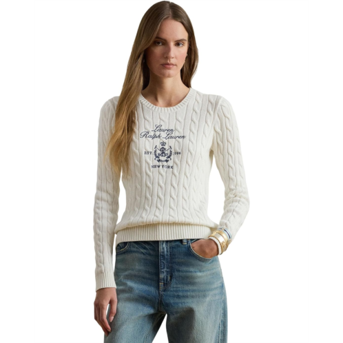POLO RALPH LAUREN Womens Lauren Ralph Lauren Embroidered-Crest Cable-Knit Sweater