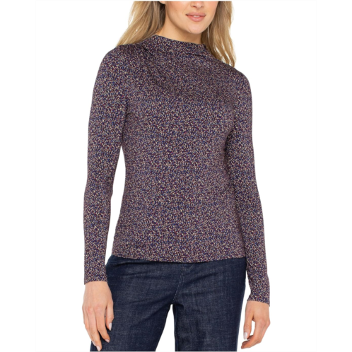 Womens Liverpool Los Angeles Petite Long Sleeve Mock Neck Knit Top with Shirring