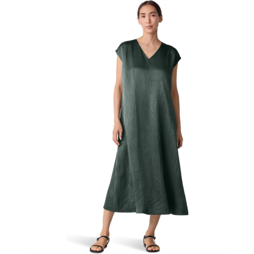 Eileen Fisher Textured Satin V-neck Dress