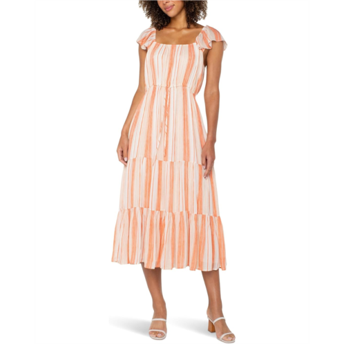 Liverpool Los Angeles Flutter Sleeve Woven Maxi Dress With Cinched Waist