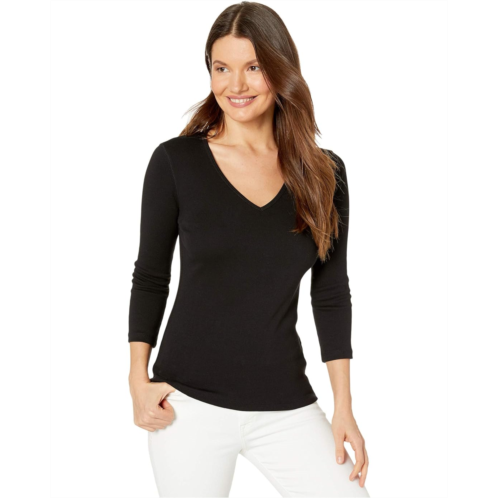 Womens Lilla P 1x1 Rib 3/4 Sleeve V-Neck Top