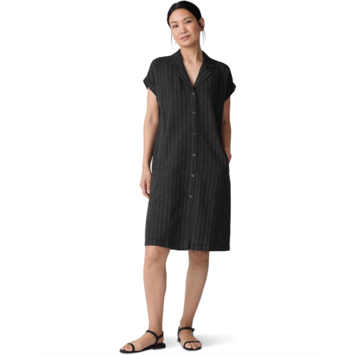 Eileen Fisher Cotton Blend Stripe Stitch Notch Collar Shirt Dress
