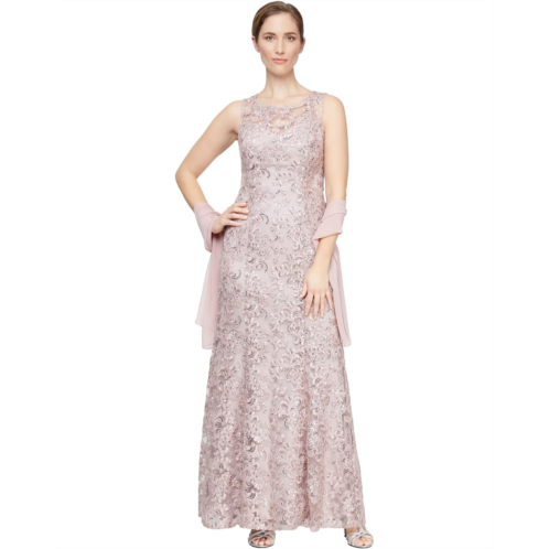 Alex Evenings Long Sleeveless Embroidered Dress