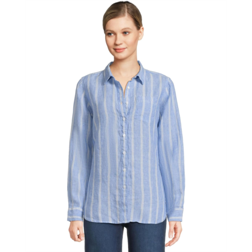 L.L.Bean Womens LLBean Premium Washable Linen Stripe Tunic Shirt