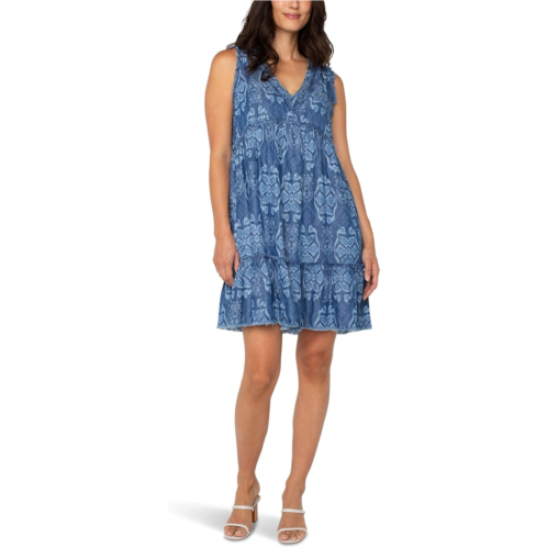 Liverpool Los Angeles Easy V-neck Ruffle Fray Dress With Pockets